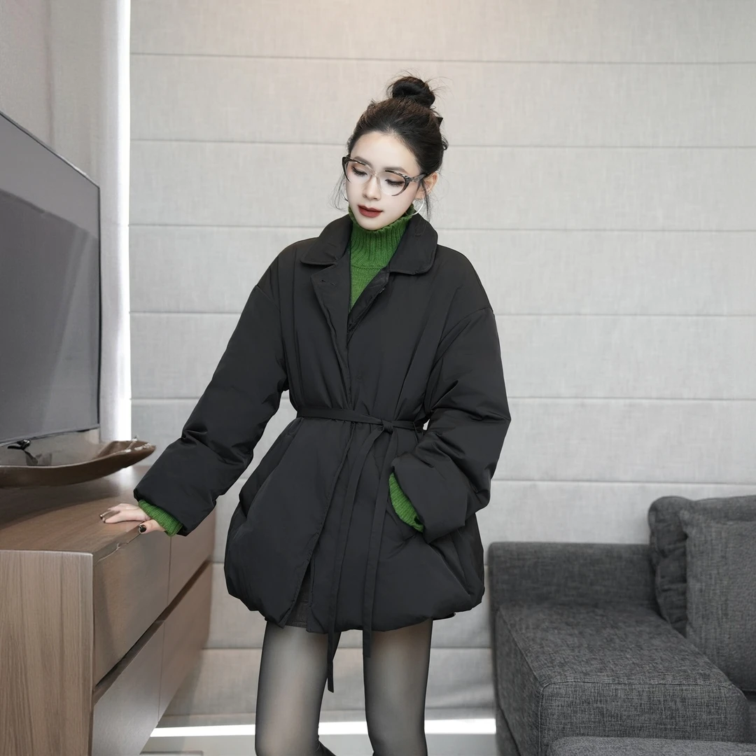 POPULARYW【冬楫】Z·R上品屋  休闲风磁吸扣立领简约腰带纯色羽绒服