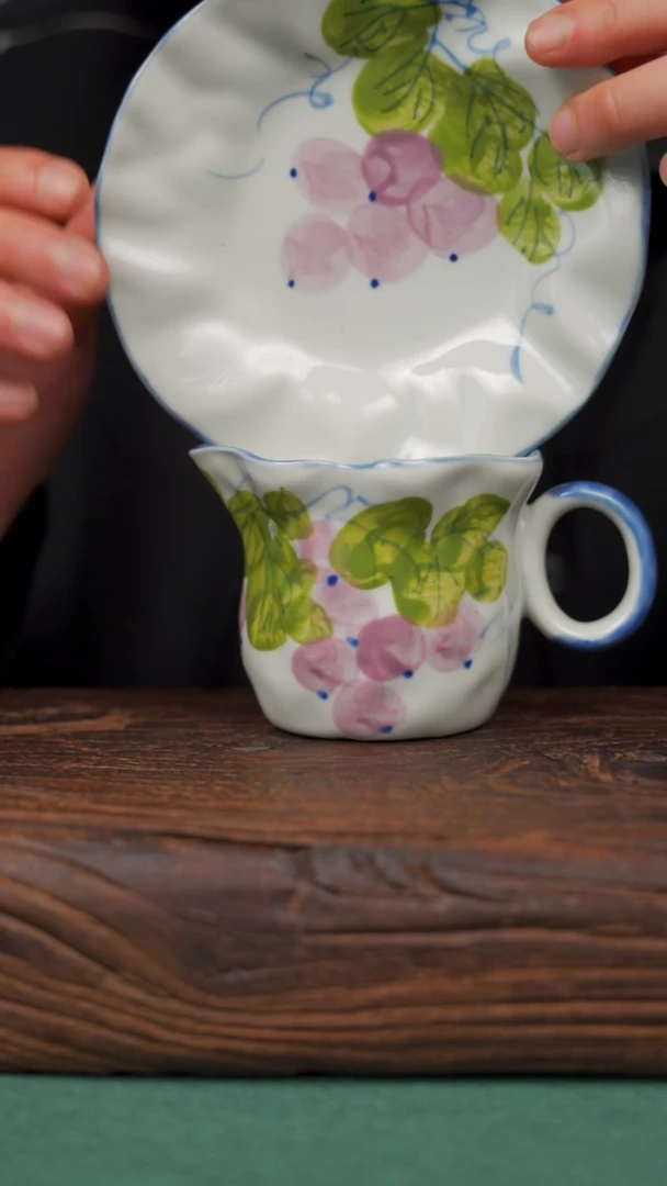 瓷片寻一缕瓷香杯釉下手工手绘瓷器 葡萄套装