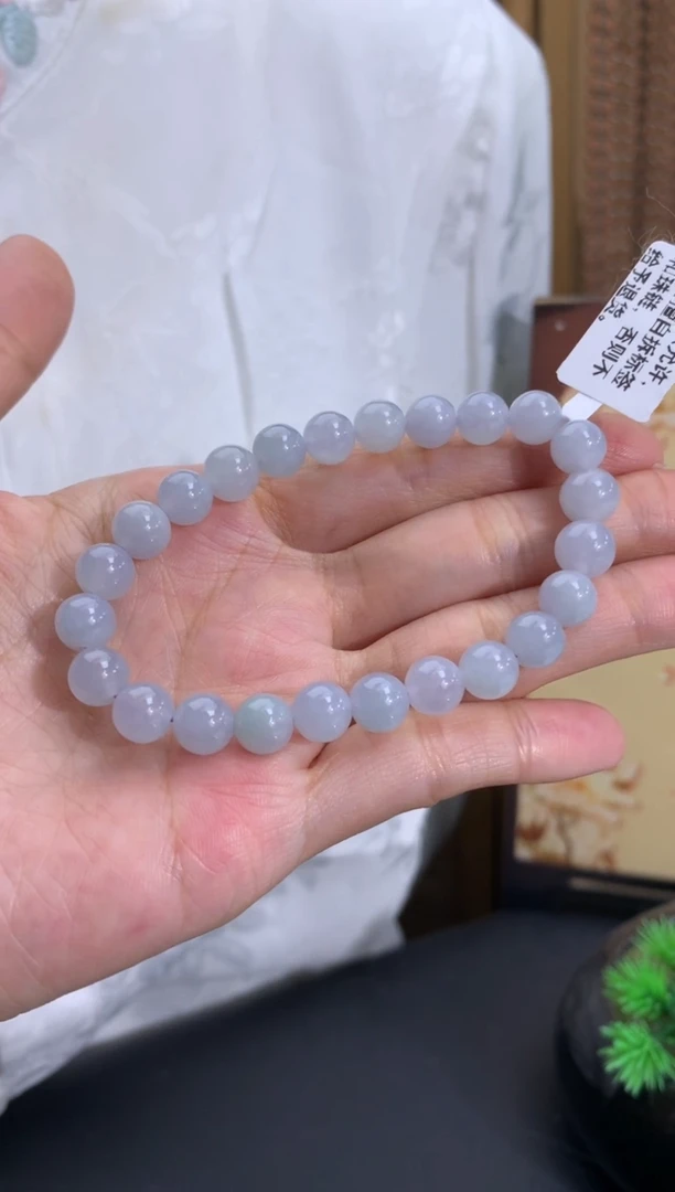 未镶嵌手串翡翠淡淡蓝紫 卡7.5mm