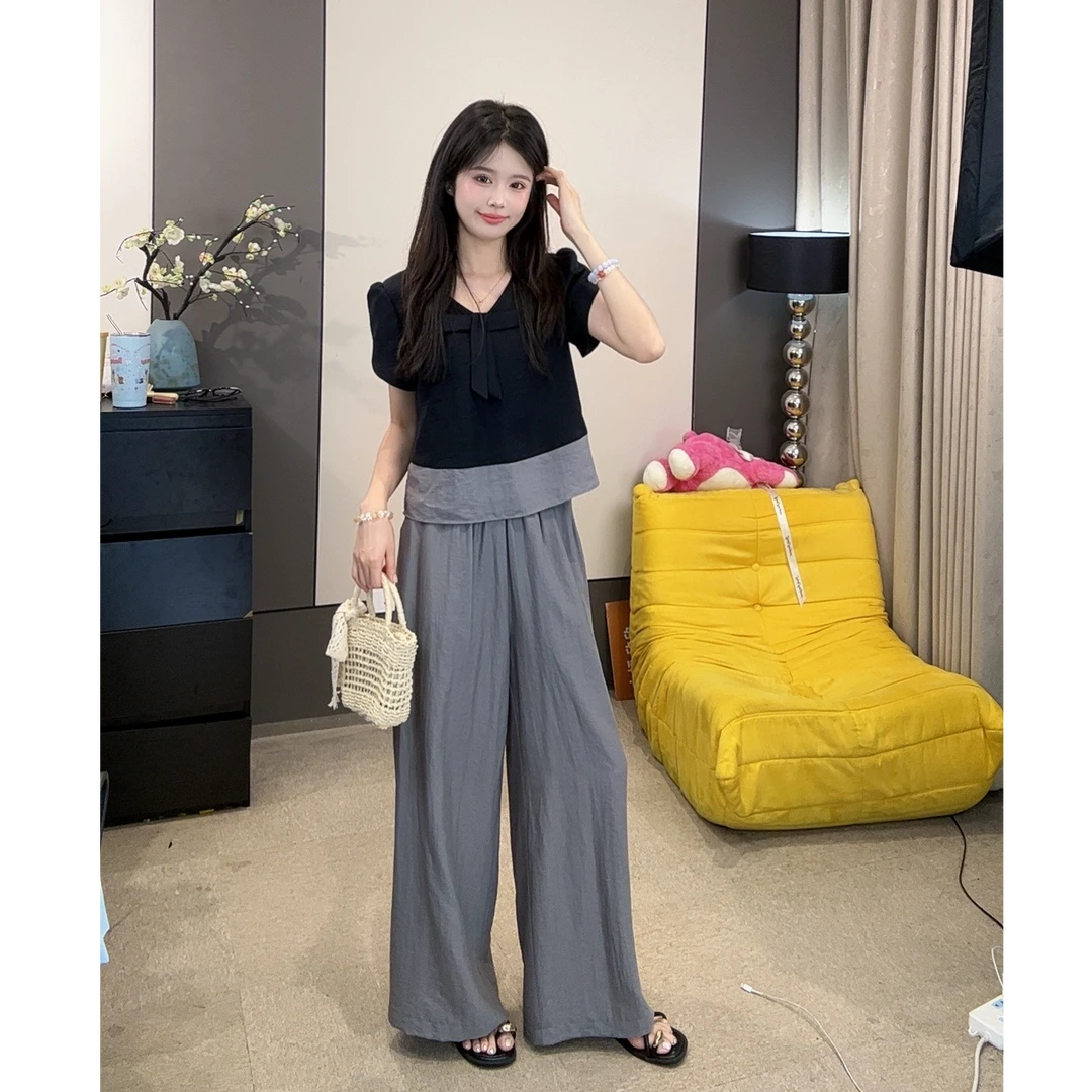 【上衣+裤子】夏季新款设计感蝴蝶结气质时尚两件套