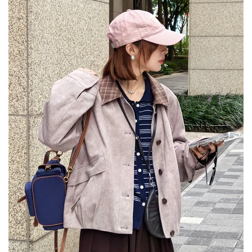 「白描工作间」"帕斯托信箱"巴恩风格纹撞色领秋季工装夹克短外套