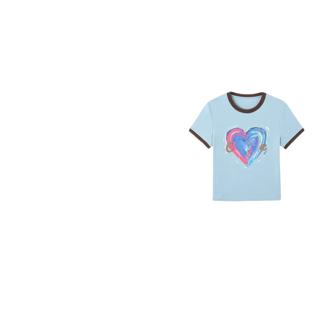 N-  蓝色字母印花圆领T恤-9265