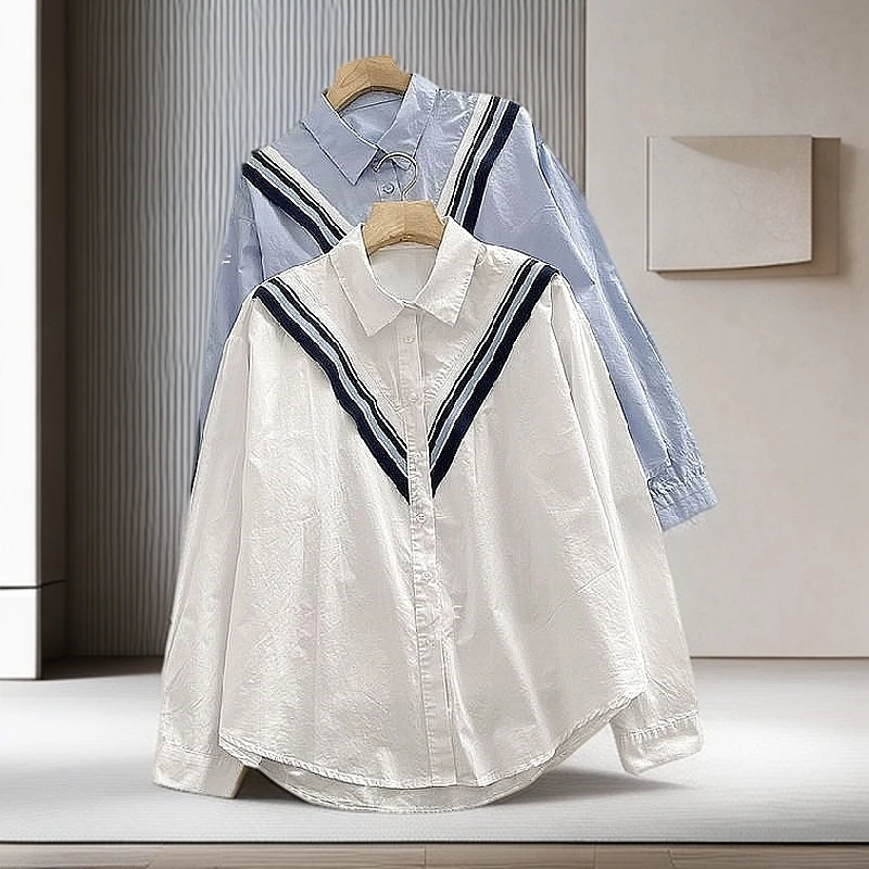 【雅岚女装】时尚洋气显瘦纯棉新款外贸女外穿百搭宽松长袖春秋衬衣