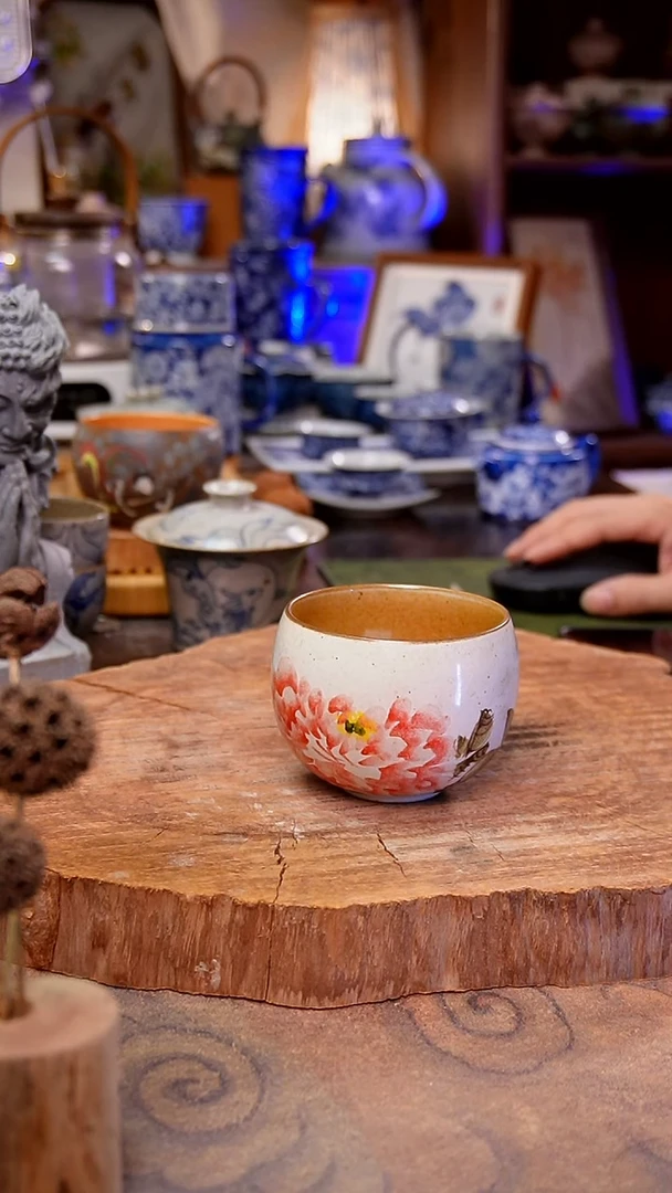 杯子牡丹手工手绘手工手绘