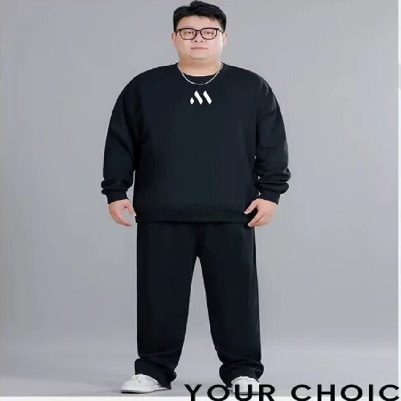 流行2025大码长袖运动套装男装加肥加大胖子t恤长裤卫裤两件套ins