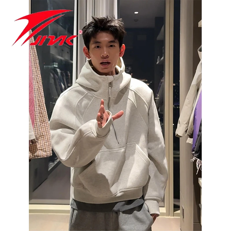 金莱克【正版】美式高街解构冬季半拉链连帽卫衣cleanfit风纯色上衣