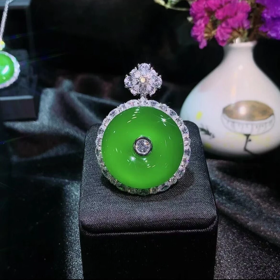 铜合金琉璃吊坠 冰绿绿色气质镶嵌平安扣吊坠玉精美百搭时尚饰品