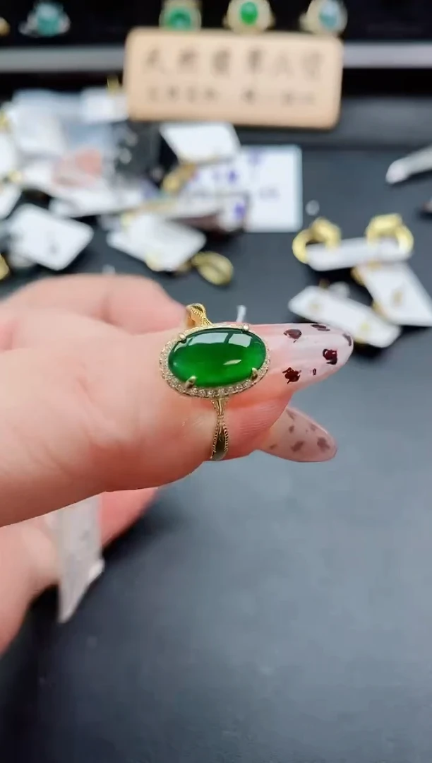 银S925镶嵌戒指翡翠1