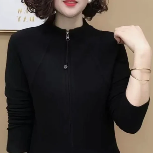 2025新品时尚百搭洋气气质拉链开衫长袖减龄气质女士上衣打底衫