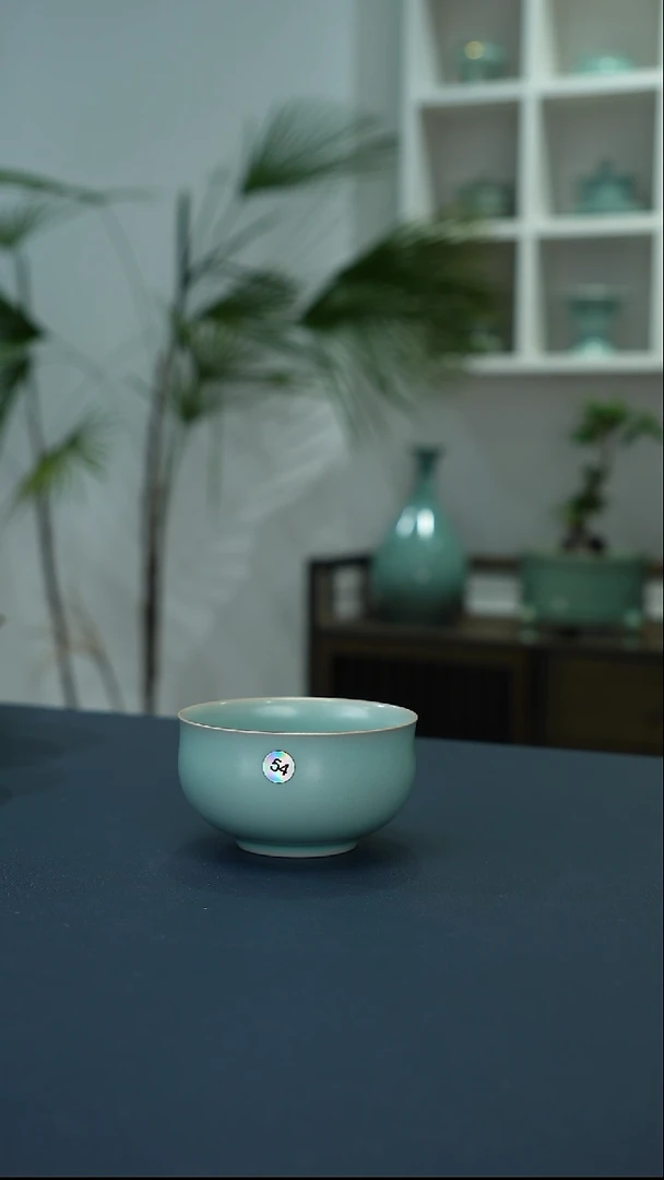 瓷片54号天蓝釉炉式杯一级品     洁