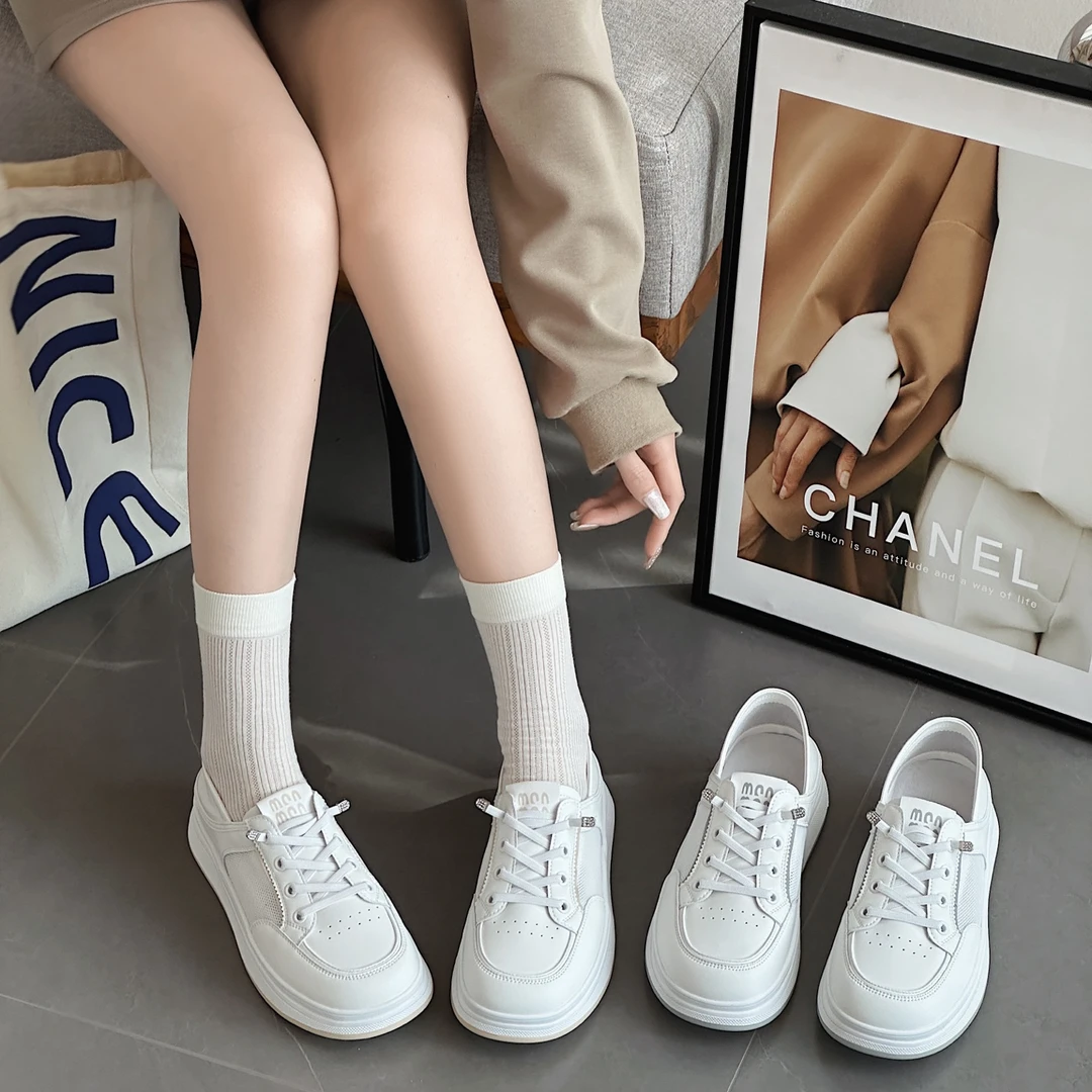 2025新款大码女鞋40一43平底百搭休闲鞋圆头系带可两穿小白鞋单鞋