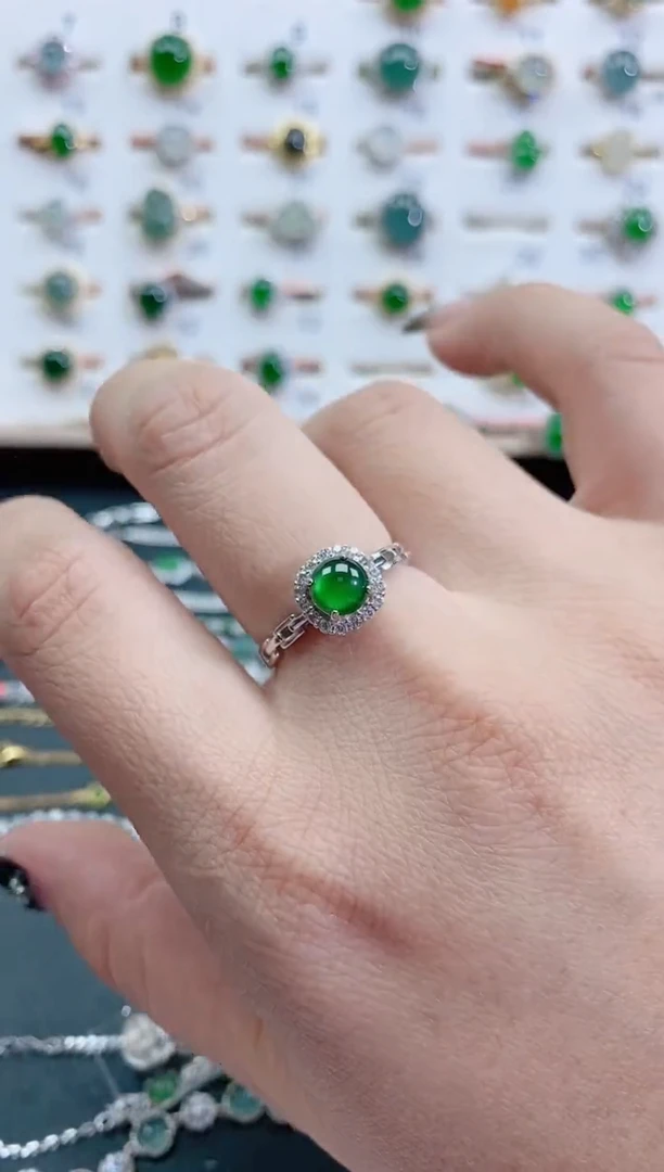 银S925镶嵌戒指翡翠天然翡翠