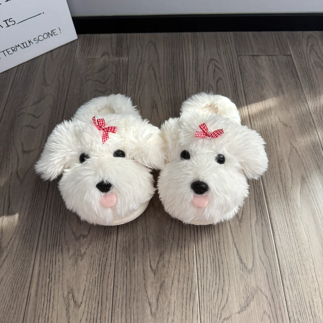 马尔济斯可爱棉拖鞋女款室内家居防滑保暖加绒棉拖毛毛拖鞋女冬季