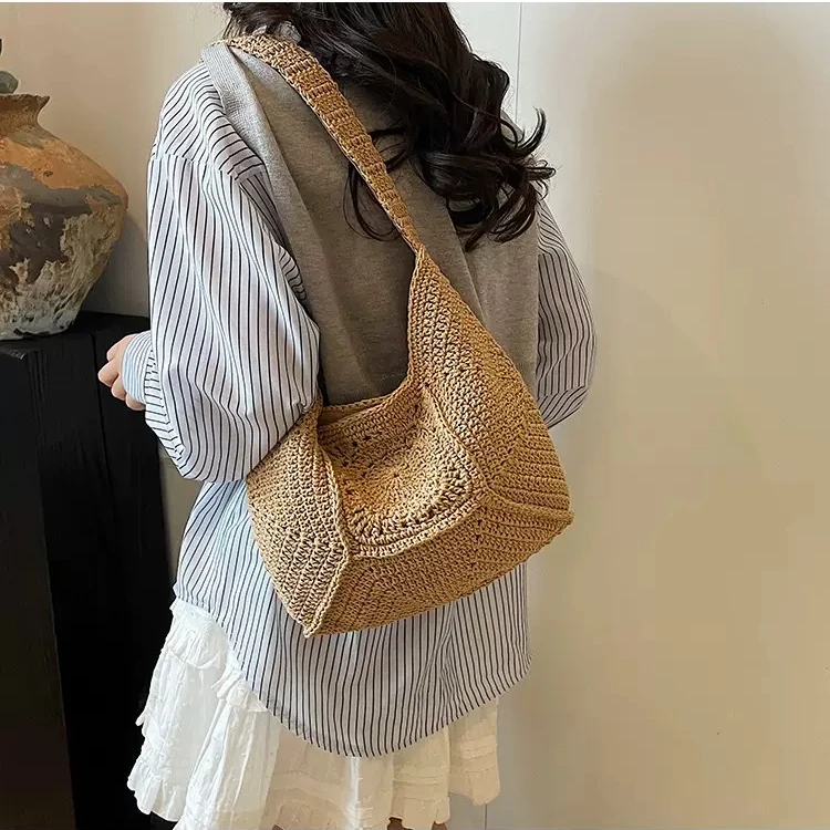 G33秋冬季高级感棉线编织拉链款时尚百搭大容量女款单肩包