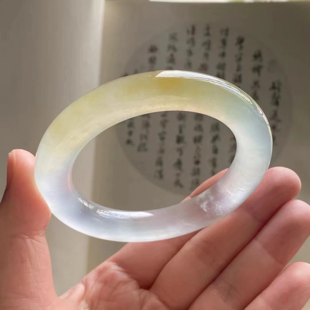 缅甸日记天然翡翠A货冰黄翡手镯