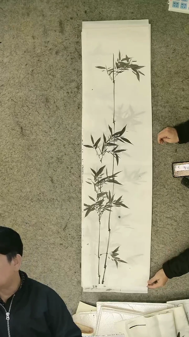 国画四尺对开  墨竹条屏 34*138cm