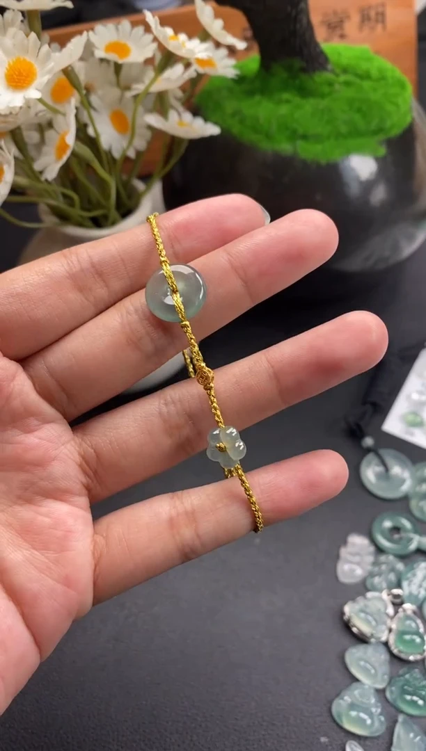 颈饰未镶嵌翡翠平安扣小花手绳