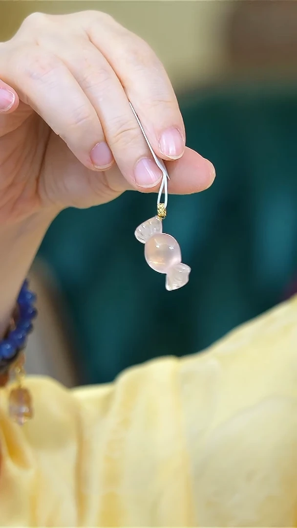 吊坠18K金镶嵌水晶粉晶糖果18K金吊坠