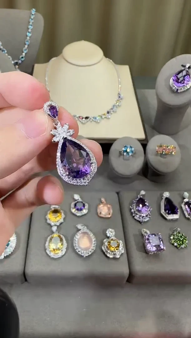 颈饰银S925镶嵌紫晶11*16mm吊坠水滴款