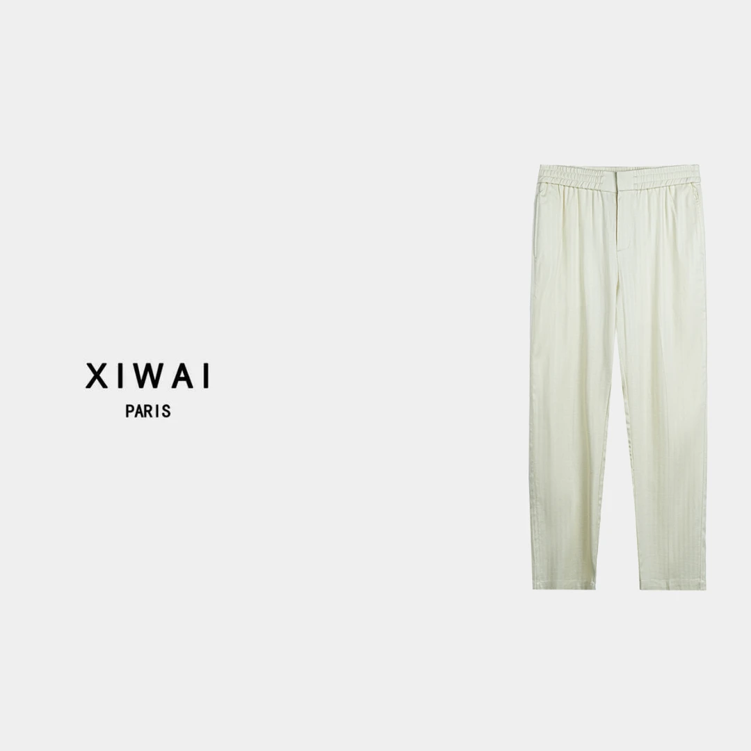 高定男装 春夏新款25s男士亚麻莱赛尔面料直筒松紧腰休闲裤 5485