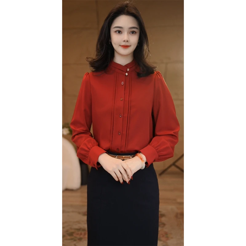 【小陈甄选】曼贝欧若风安哥拉红衬衫女士高级显瘦8493008气质衬衣