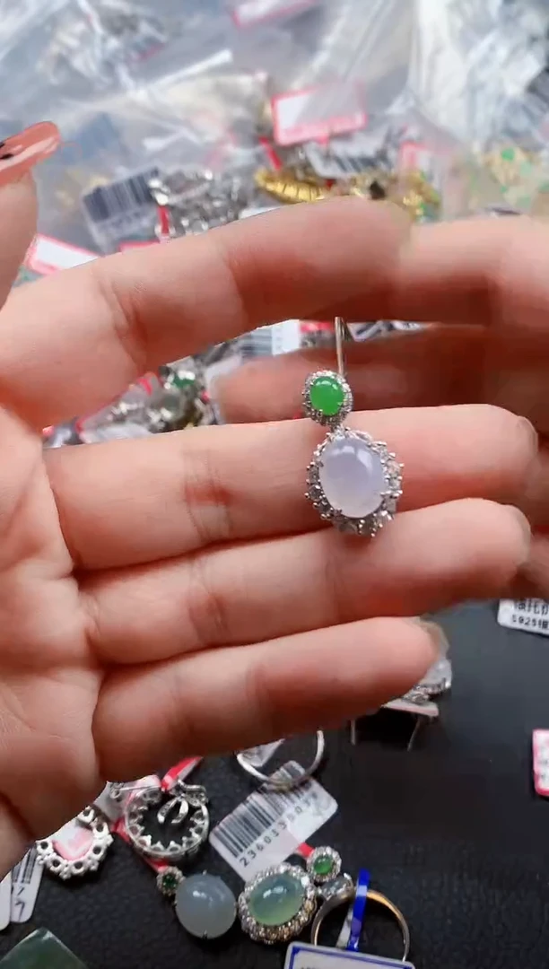 银S925镶嵌戒指翡翠天然A货缅甸翡翠