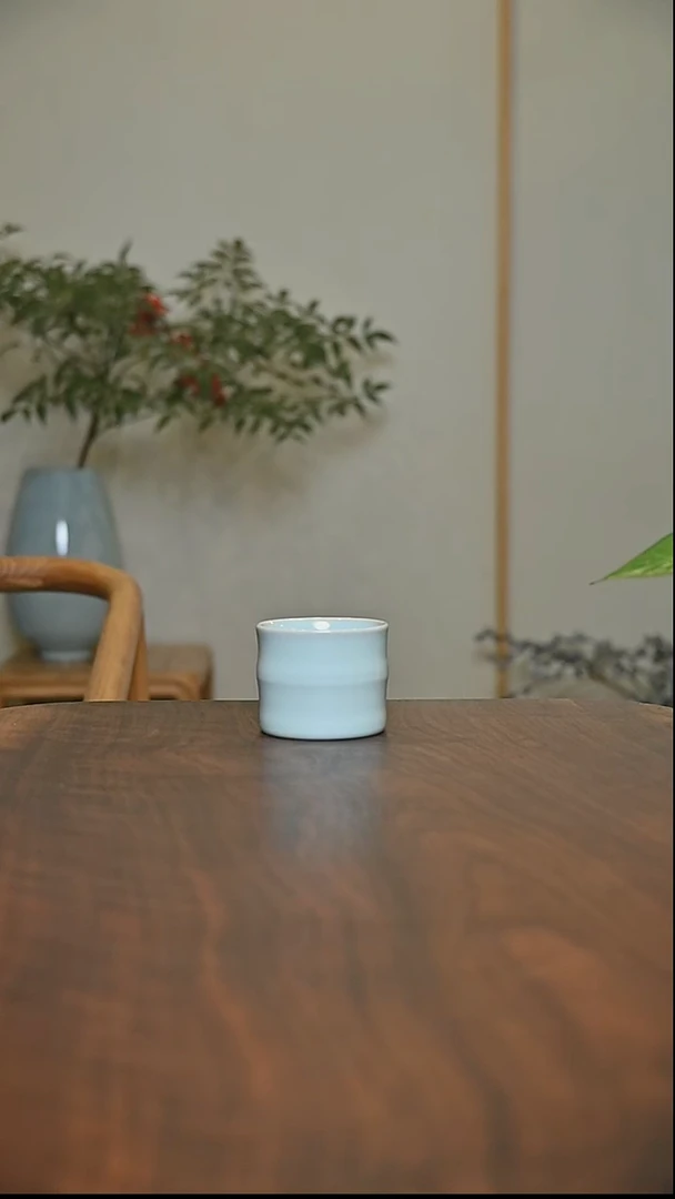 竹节杯 天青 微瑕 朱晓辉款