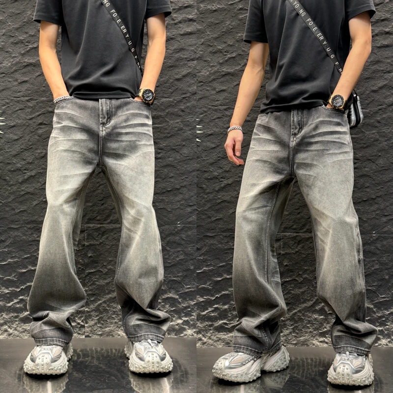水洗微喇裤直筒裤复古做旧百搭牛仔裤秋冬复古休闲舒适男士牛仔裤
