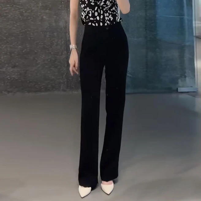 【专柜品质】春季新款高腰百搭通勤休闲直筒裤长裤女1100473