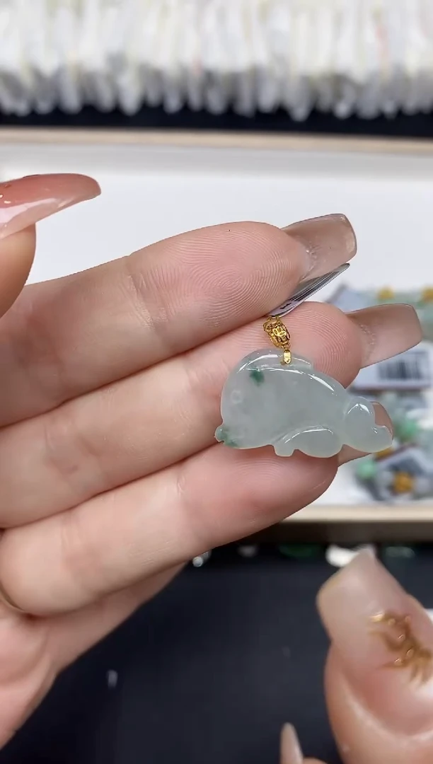 吊坠(不含链)18K金镶嵌翡翠海豚18K金扣镶嵌@@CMT1600-1