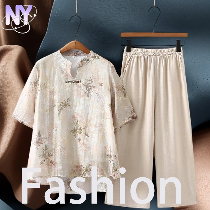 【轻奢甄选】妈妈夏季套装2025新款时尚洋气中老年女装简约舒适一整