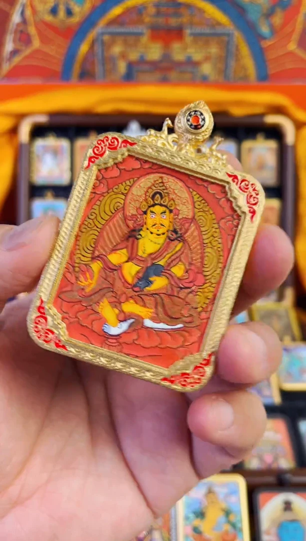 吊坠热贡纯手绘唐卡黄C红卡