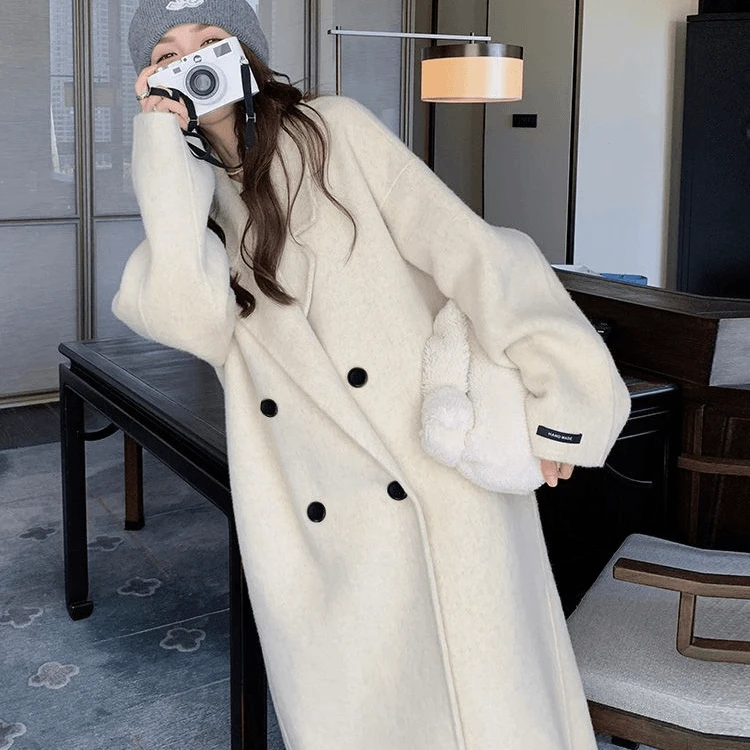 2025秋冬韩版呢子大衣女宽松显瘦中长款过膝百搭加厚休闲风外套