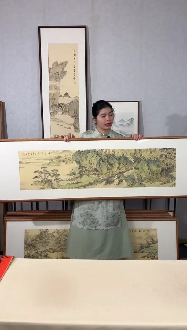 国画手绘*林泉高逸*52*172cm带框发货