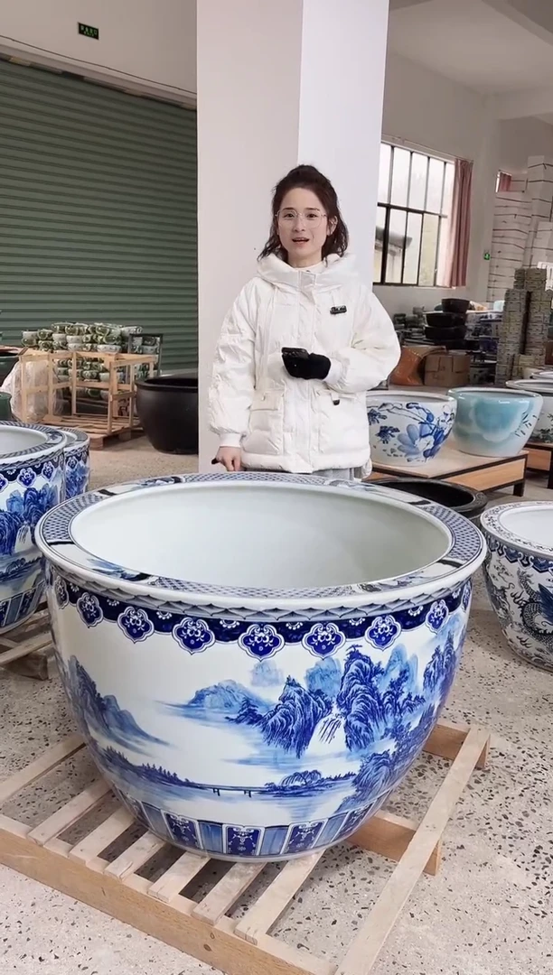 【闪购商品】缸一米直径青花山水门海
