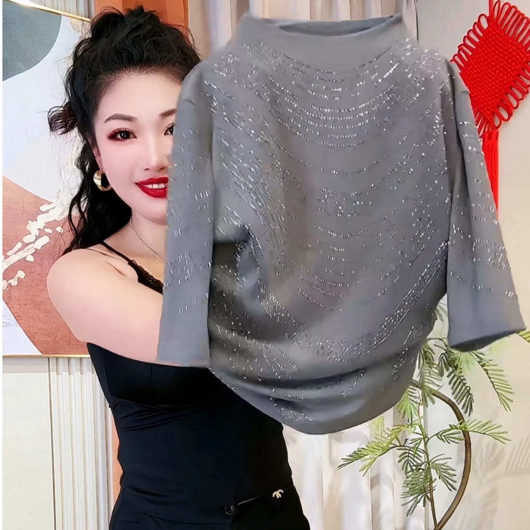 春夏新款百搭减龄半高领洋气中袖衫