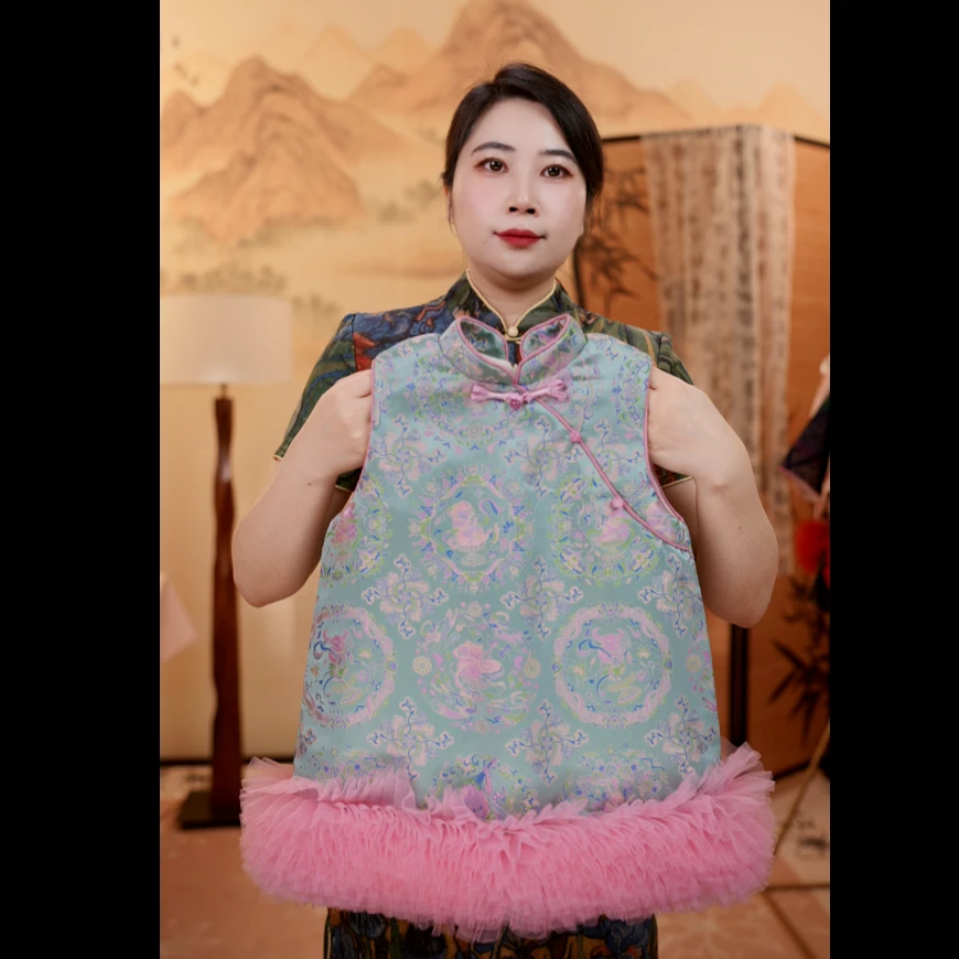 【芳菲】织锦#女童国风新中式时尚旗袍女宝民族风冬款马甲旗袍裙