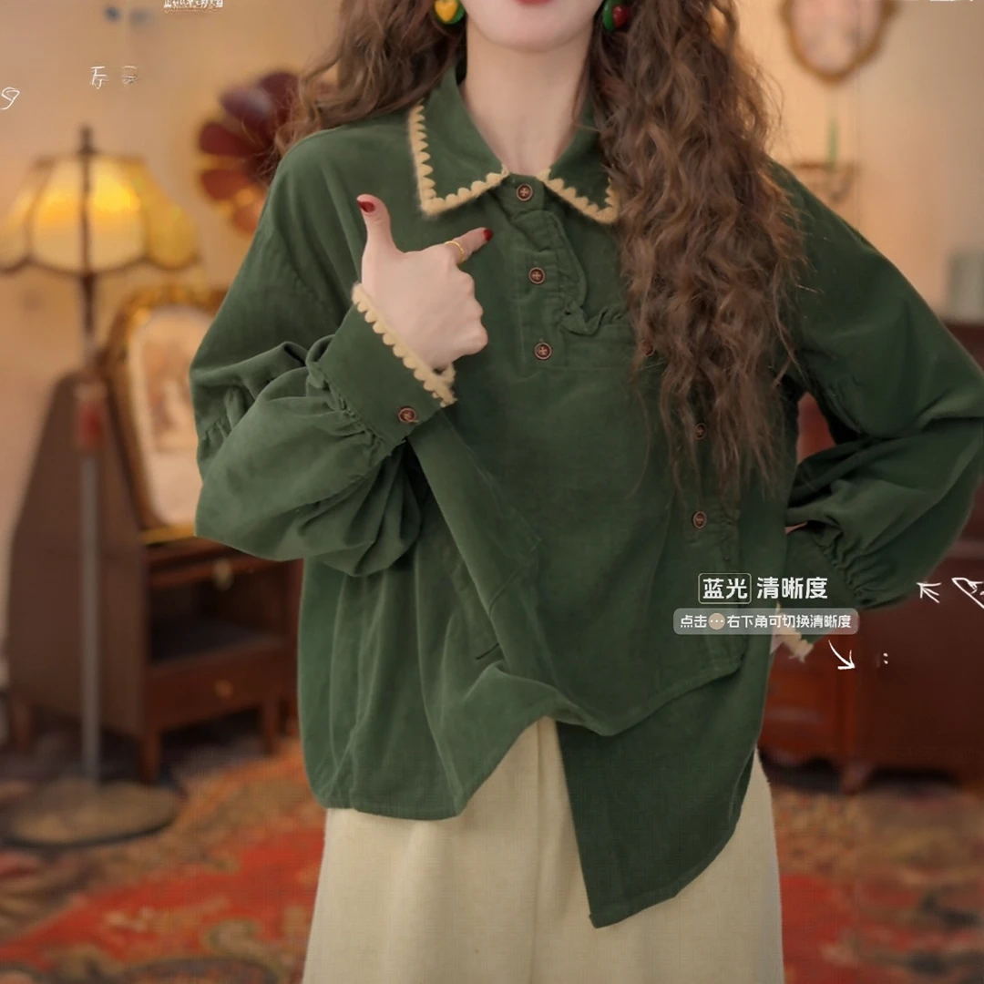 港风复古减龄衬衫宽松显瘦百搭上衣秋冬打底长袖衬衣