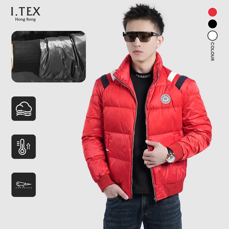 【I.TEX】冬季潮流时尚撞色拼接羽绒服男士日常休闲立领白鸭绒外套