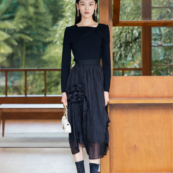 【专柜同款】M207302873曼德诗设计感高级优雅半身裙气质显瘦长款