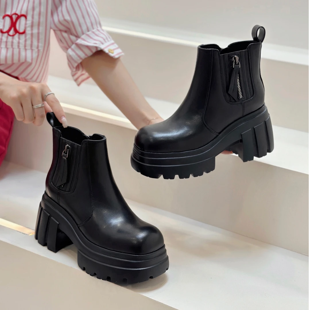 Princess Roche【设计师款】秋冬时尚马丁靴牛皮钢琴厚底经典女短靴