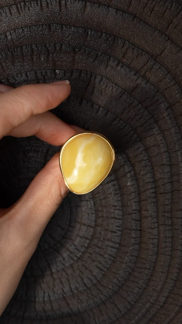 银S925镶嵌蜜蜡戒指孤品—白蜡戒指