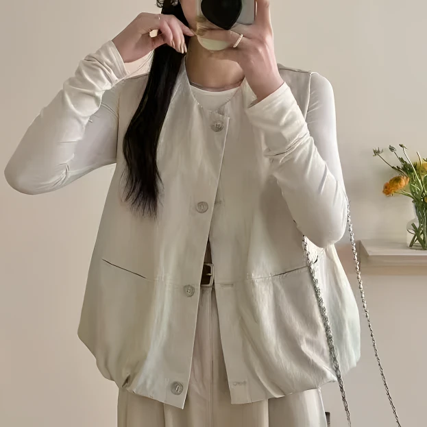 【锦衣服饰】WZ 8362韩系无领皮马甲