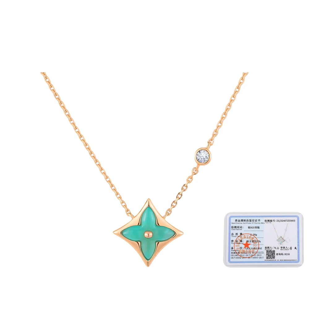 镀k金 925银【翠影逸韵】CNC精工 薄荷绿尖花轻奢项链45cm 0840