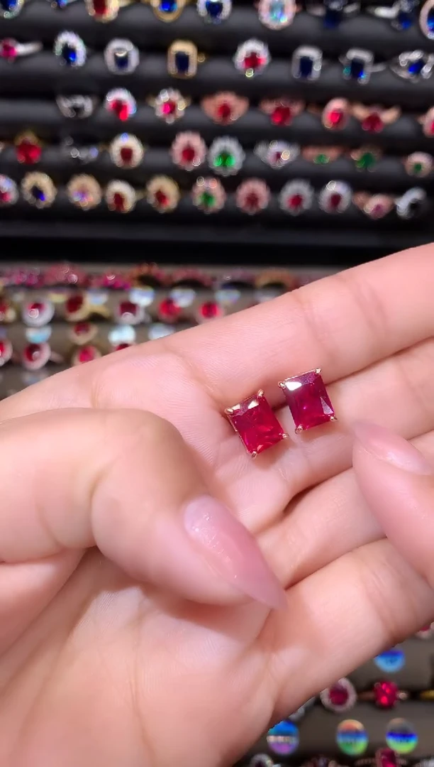 【闪购商品】红宝石耳饰银S925镶嵌68玫瑰金