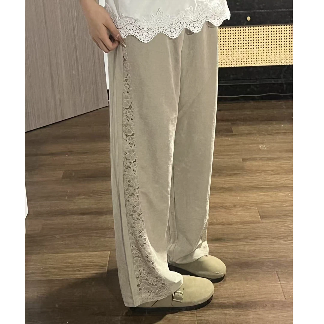 YOYO GALI/由由加莉夏季镂空设计感蕾丝边显瘦休闲时尚阔腿裤663