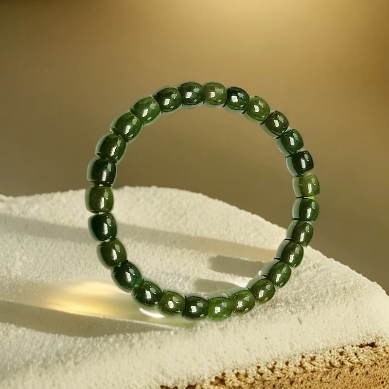 天然和田玉沙枣青直切手串6*7 1270