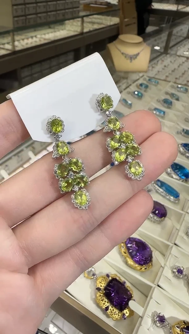 银S925镶嵌耳饰橄榄石耳坠