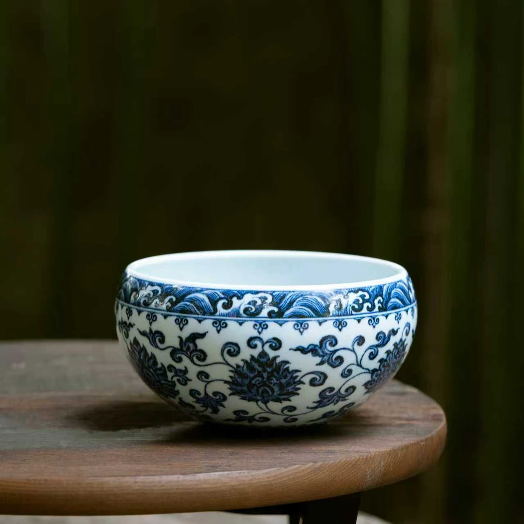 【意归处】且斋慕明缠枝莲大钵景德镇纯手工手绘高端茶具茶器