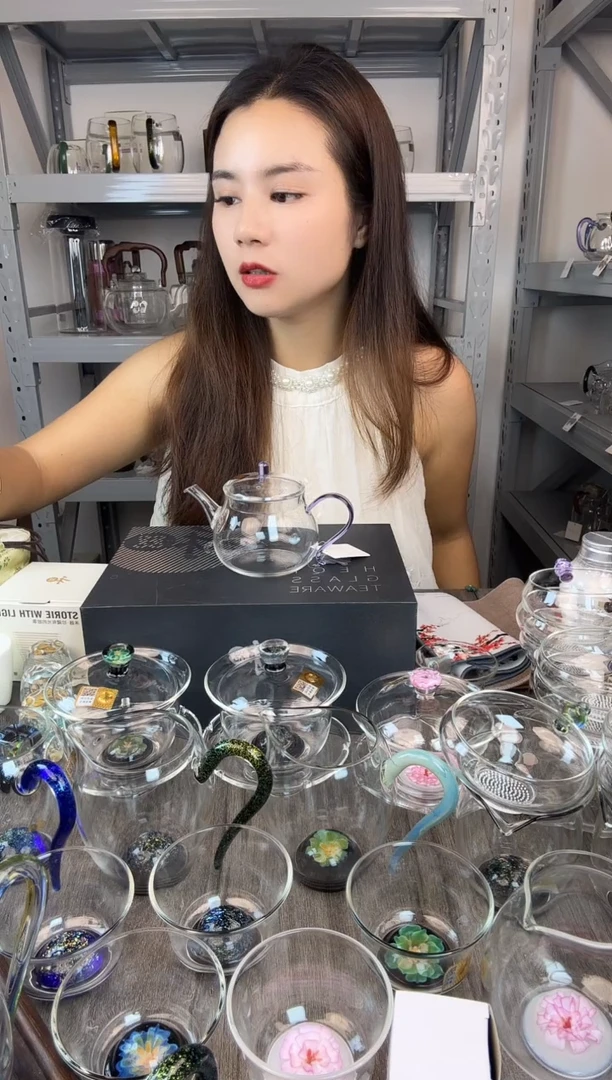 手工艺品玻璃王*禾器 浅紫色怡然公道杯悦心壶奉珠茶漏普通盒